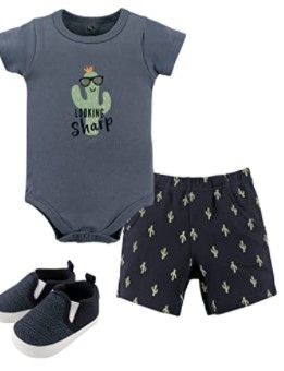 Photo 1 of Hudson Baby Unisex Baby Cotton Bodysuit, Shorts and Shoe Set 18mo
