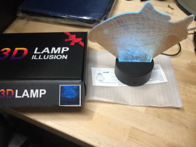 Photo 1 of 3d lamp illusion fish Table Lamps 7 Color Change USB 3D Visual Lights 