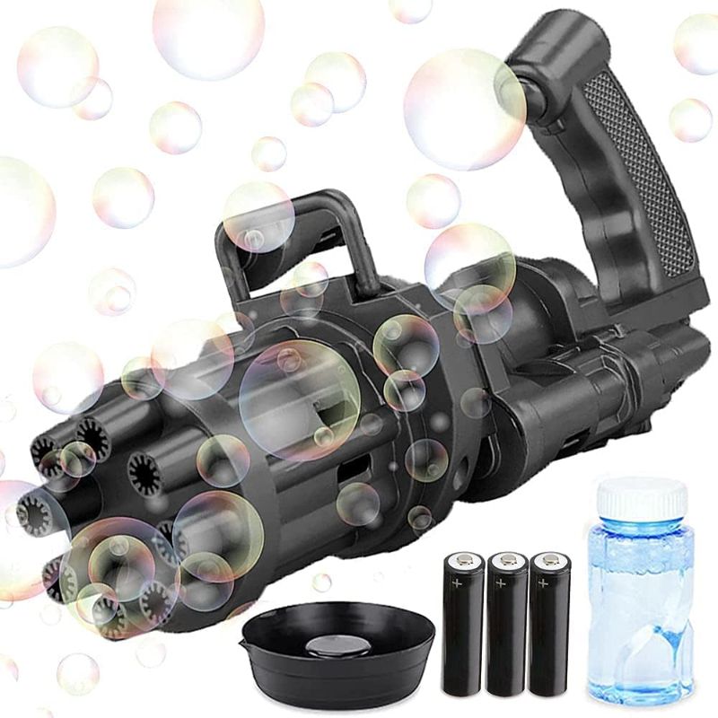 Photo 1 of Bubble Gatling Gun,2021 Bubble Machine Gun,8-Hole Automatic Bubble Blower, Bubble Maker Machine Electric Bubble Gun Toy, Newly Summer Outdoor Toy for Kids Toddlers Boys and Girls Wedding (Black)
2 PACK