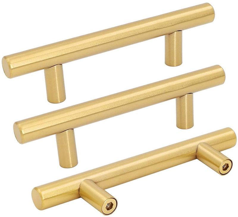 Photo 1 of 8 Pack goldenwarm Gold Cabinet Handles Brushed Brass Drawer Pulls Gold Cabinet Pulls 4 nch - LS201GD76 Kitchen Cabinet Door Handles and Knobs Bathroom Bedroom Furniture Handles Stainless Steel
