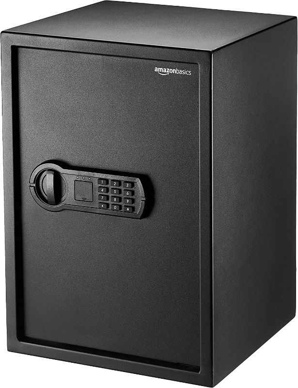 Photo 1 of **MISSING KEY*LOCKED**Amazon Basics Steel Home Security Safe with Programmable Keypad - Secure Documents, Jewelry, Valuables - 1.8 Cubic Feet, 13.8 x 13 x 19.7 Inches, Black
