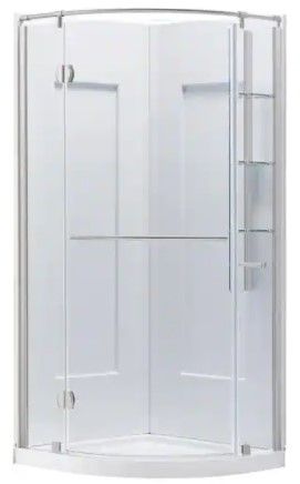 Photo 1 of **INCOMPLETE**Glacier Bay Glamour 34 in. x 76.40 in. Corner Drain Corner Shower Kit in Satin Nickel and White**BOX 1 AND 3 OF 3*WHICH CONTAIN WALL PANELS AND GLASS DOOR**