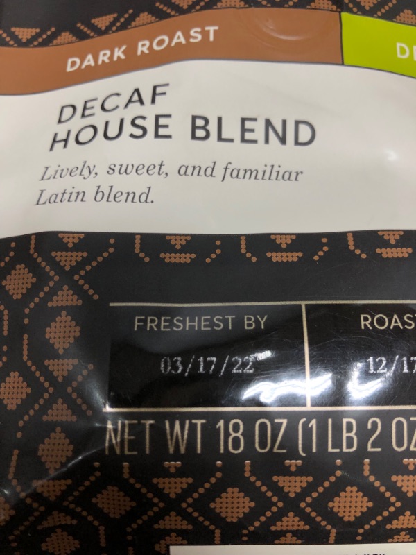 Photo 3 of **best by: 3/17/2022*nonrefundable**
Peet's Coffee, Dark Roast Decaffeinated Ground Coffee - Decaf House Blend 18 Ounce Bag