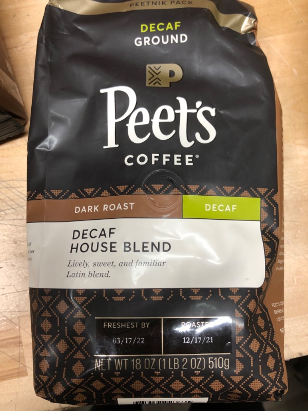 Photo 2 of **best by: 3/17/2022*nonrefundable**
Peet's Coffee, Dark Roast Decaffeinated Ground Coffee - Decaf House Blend 18 Ounce Bag