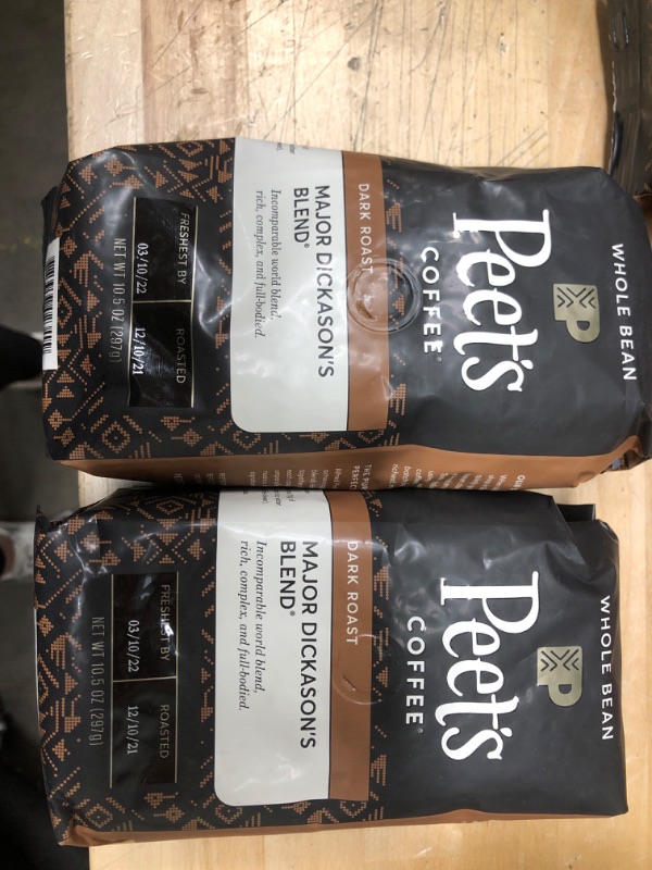 Photo 2 of **BEST BY: 3/10/2022**NONREFUNDABLE**2PACK
Peet's Coffee, Dark Roast Whole Bean Coffee - Major Dickason's Blend 10.5 Ounce Bag