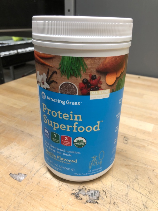 Photo 2 of **exp: 11/2022**nonrefundable**
Amazing Grass Protein Superfood: Vegan Protein Powder, All-in-One Nutrition Shake, with Beet Root Powder, Pure Vanilla, 20 Servings (Old Version)

