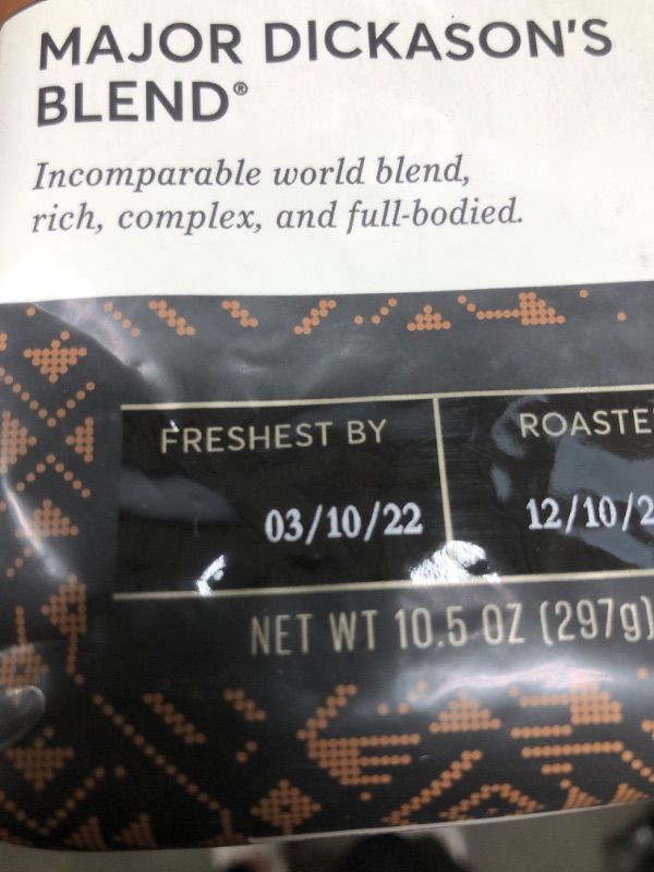 Photo 3 of **NONREFUNABLE**BEST BY: 3/10/2022**2PACK
Peet's Coffee, Dark Roast Whole Bean Coffee - Major Dickason's Blend 10.5 Ounce Bag