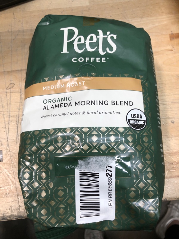 Photo 2 of **NONREFUNDABLE**BEST BY: 3/28/2022
Peet's Coffee, Medium Roast Whole Bean Coffee - Organic Alamenda Morning Blend 32 Ounce Bag, USDA Organic
