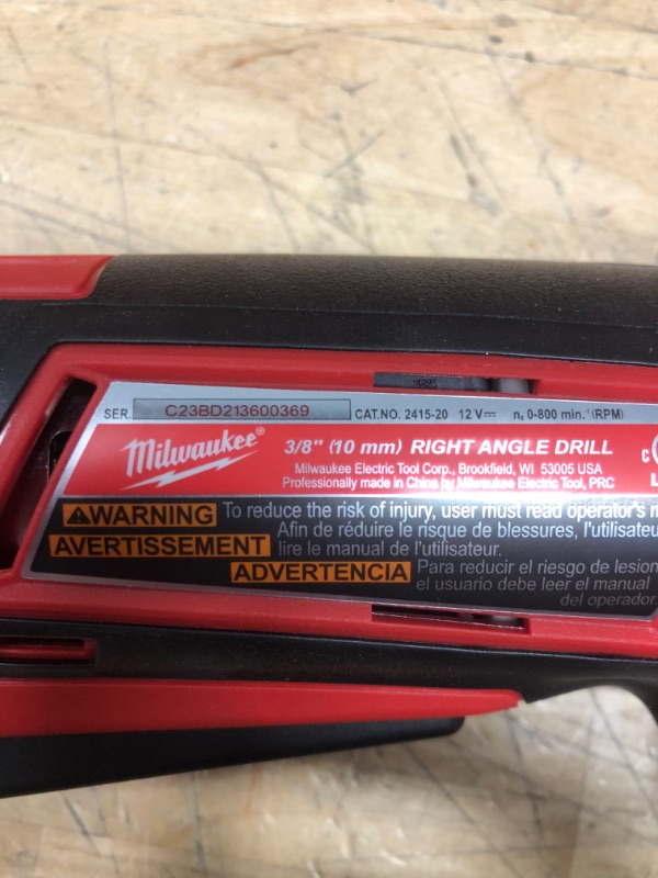 Photo 3 of Milwaukee
M12 12-Volt Lithium-Ion Cordless 3/8 in. Right Angle Drill (Tool-Only)