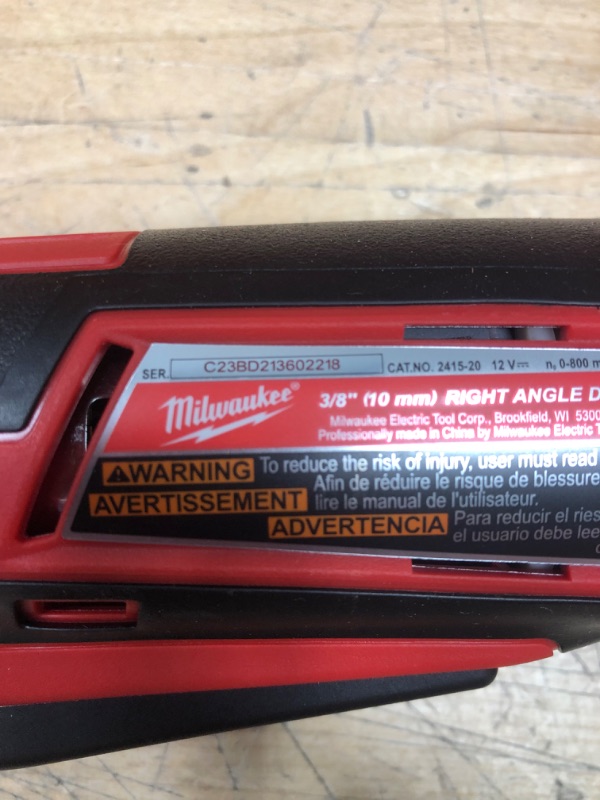 Photo 3 of Milwaukee
M12 12-Volt Lithium-Ion Cordless 3/8 in. Right Angle Drill (Tool-Only)