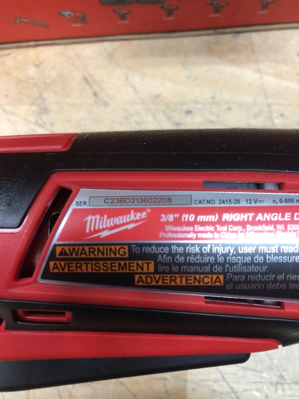 Photo 3 of Milwaukee
M12 12-Volt Lithium-Ion Cordless 3/8 in. Right Angle Drill (Tool-Only)