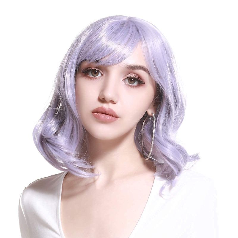 Photo 1 of Pastel Lavender Short Curly Wavy Colorful Colored Bob Wig with Bangs 