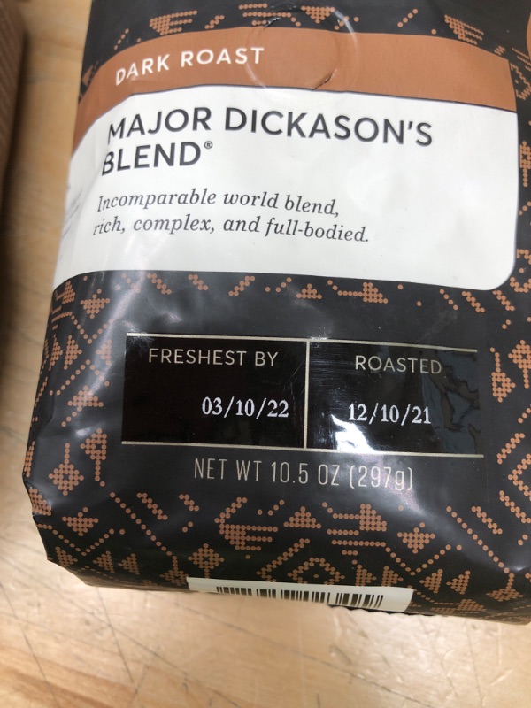 Photo 3 of **NONREFUNDABLE** BEST BY: 3/10/2022**
Peets Coffee Coffee, Whole Bean, Dark Roast, Major Dickason’s Blend - 10.5 oz
2 PACK