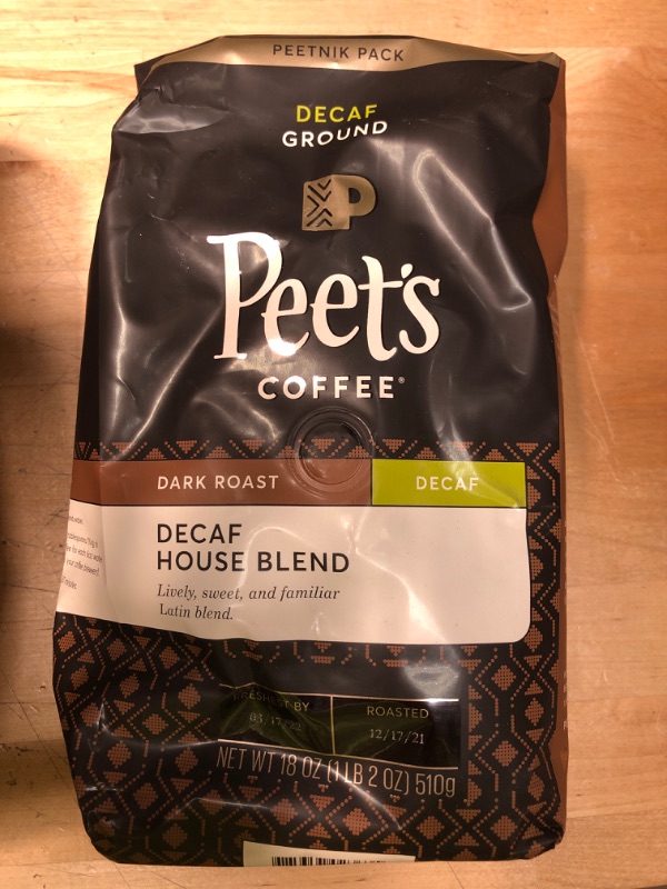 Photo 2 of **NONREFUNDABLE**BEST BY: 3/17/2022**
Peet's Coffee, Dark Roast Decaffeinated Ground Coffee - Decaf House Blend 18 Ounce Bag
