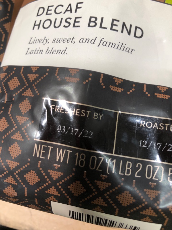 Photo 3 of **NONREFUNDABLE**BEST BY: 3/17/2022**
Peet's Coffee, Dark Roast Decaffeinated Ground Coffee - Decaf House Blend 18 Ounce Bag
