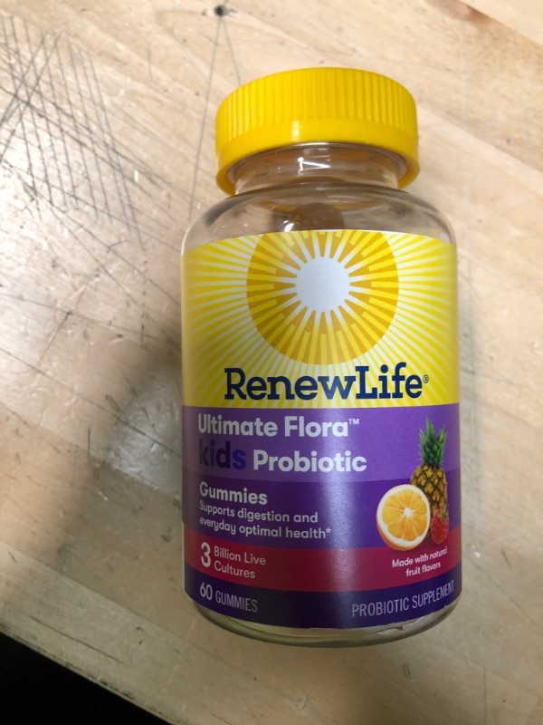 Photo 2 of **NONREFUNDABLE** BEST BY: 4/2022**
Renew Life Kids Probiotic - Ultimate Flora Kids Probiotic Gummies Probiotic Supplement- Dairy & Soy Free - 3 Billion CFU - Fruit Flavor, 60 Chewable Gummies
