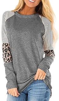 Photo 1 of **2 PACK**MEDIUM**
Leopard Print Tops for Women Long Sleeve Crew Neck Patchwork T Shirt Blouse
