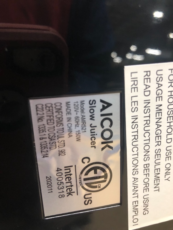 Photo 4 of Aicok Slow Juicer, Slow Masticating Juicer Extractor Easy to Clean, Cold Press Juicer with Brush, Juicer with Quiet Motor & Reverse Function, for High Nutrient Fruit & Vegetable Juice
