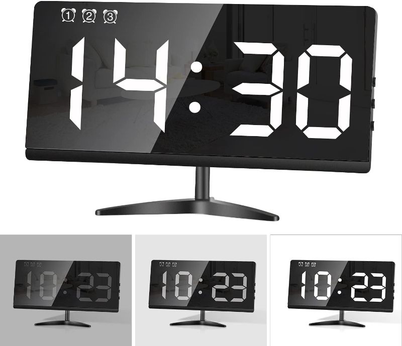 Photo 1 of **PACK OF 2**
Digital Alarm Clock, Mirrored LED Clock Snooze Adjustable Brightness Clocks for Bedroom, Bedside, Desk
