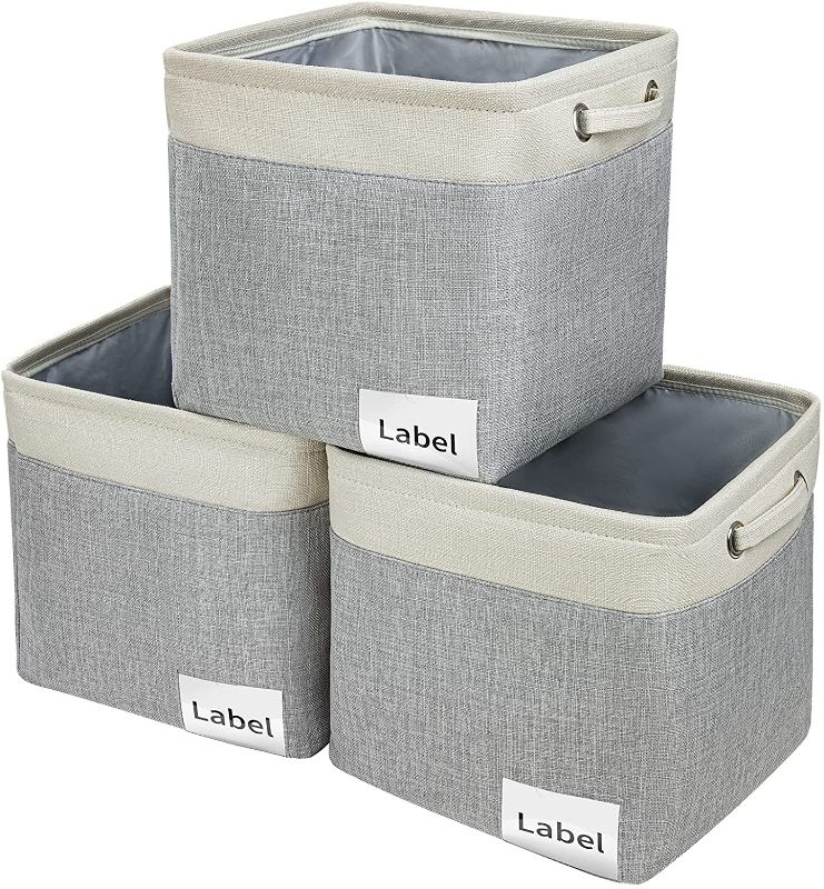 Photo 1 of **PACK OF 2**
DIMJ Cube Storage Bins Foldable Storage Bins with Handles Fabric Storage Basket for Shelf, Closet, Nursery, Office Organizer (Grey & Beige, Cube - 11.8" x 11.8" x 11.8" -27 L)
