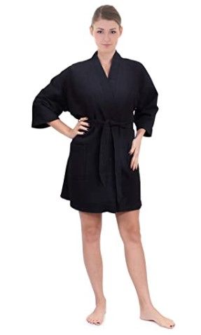 Photo 1 of Women's Knee Length Waffle Weave Kimono Bathrobe, Short Spa Robes, Meduim
