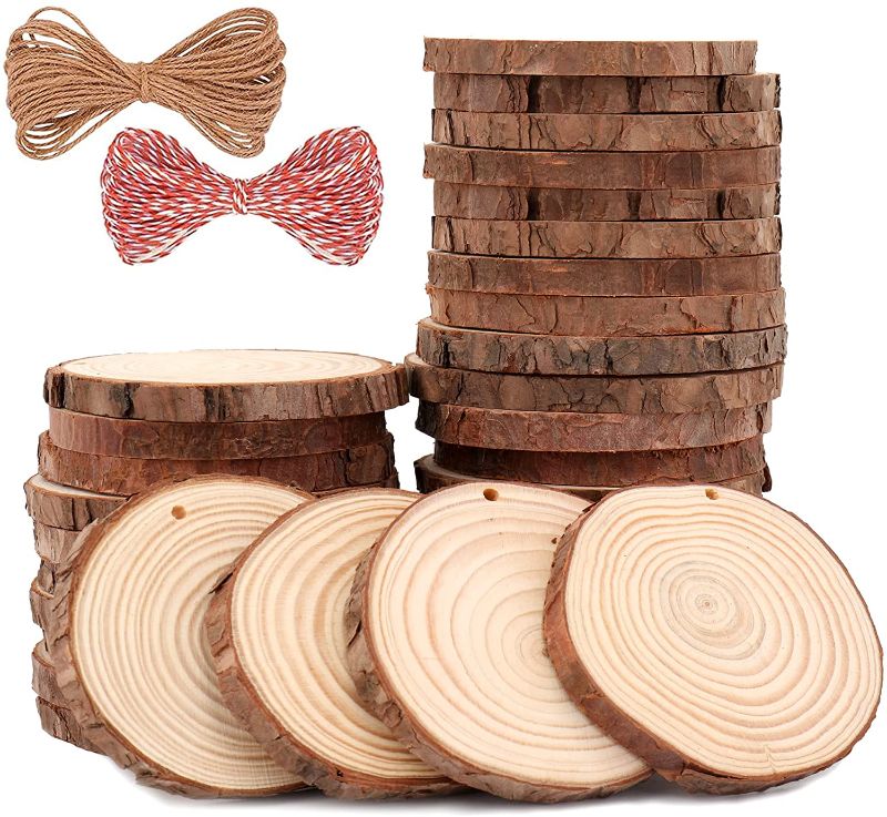 Photo 1 of **SET OF 2**
ISULIFE Natural Wood Slices 30 Pcs 2.4-2.8 inches Craft Unfinished Wood kit Predrilled with Hole Wooden Circles for Arts Wood Slices Christmas Ornaments DIY Crafts