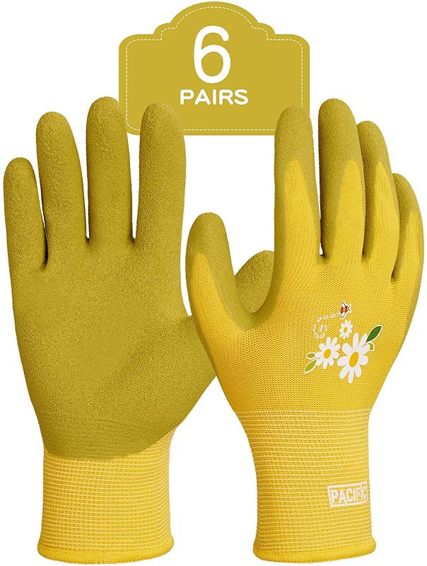Photo 1 of **PACK OF 3**
PACIFIC PPE 6 Pairs Gardening Gloves for women, Latex Coated Garden Gloves, Breathable, Medium Size fits Most, Yellow
