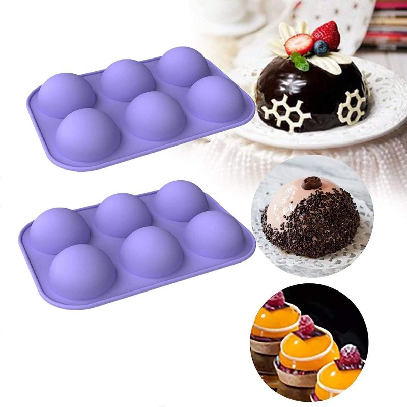 Photo 1 of 4 Pack 6-Cavity Semi Sphere Silicone Mold, Baking Mold for Making Hot Chocolate Bomb, Cake, Jelly, Dome Mousse?purple?
