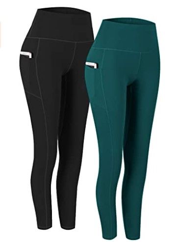 Photo 1 of Fengbay 2 Pack High Waist Yoga Pants, Pocket Yoga Pants Tummy Control Workout Running 4 Way Stretch Yoga Leggings, Medium
