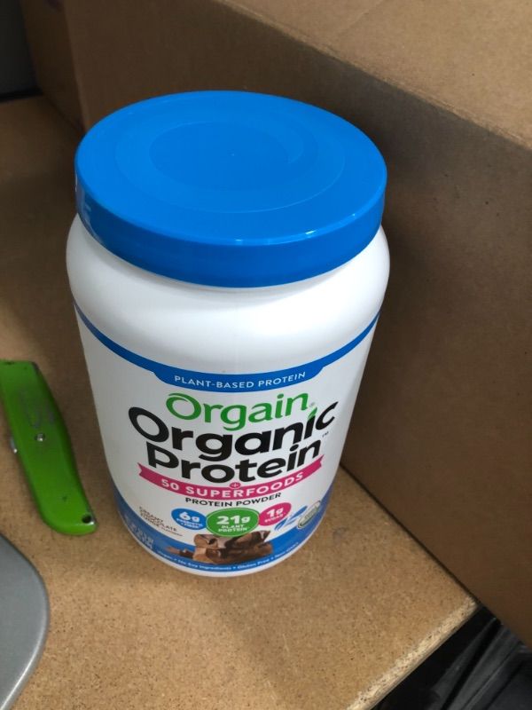 Photo 3 of EXP:07/21/2023 **SOLD AS IS, NON-REFUNDABLE**
Orgain Organic Protein + Superfoods Powder, Creamy Chocolate Fudge - 21g of Protein, Vegan, Plant Based, 6g of Fiber, No Dairy, Gluten, Soy or Added Sugar, Non-GMO, 2.02 Lb
