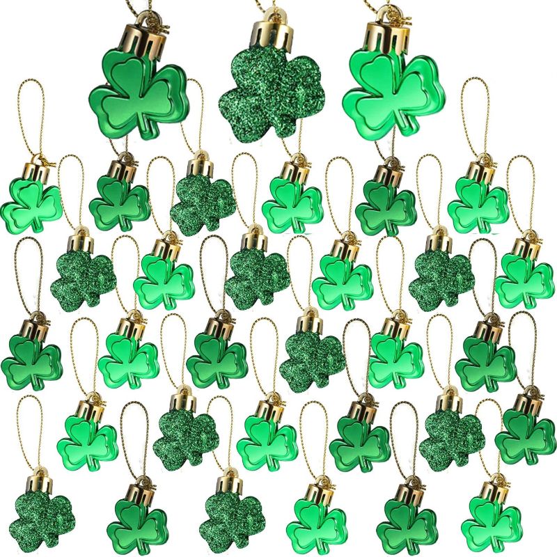 Photo 1 of **PACK OF 3**
30 PCS St. Patrick's Day Shamrocks Ornament Set, Good Luck Clover Hanging Bauble Trefoil Pendant Decoration for Keyring Tree Shelf Home Decor Irish Festival, 3 Style
