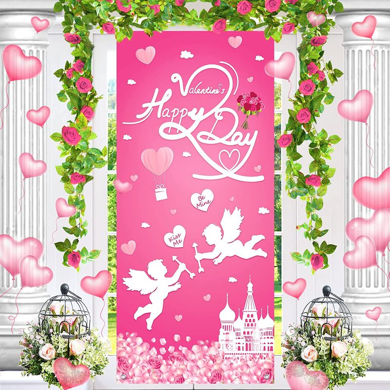 Photo 1 of **PACK OF 3**
Happy Valentine's Day Door Cover, 78.7×36.6 Inch Large Happy Valentine's Day Door Banner with Cupid, Rose Flower for Wedding, Marriage Proposal, Pink and White Romantic Valentine's Day Decorations