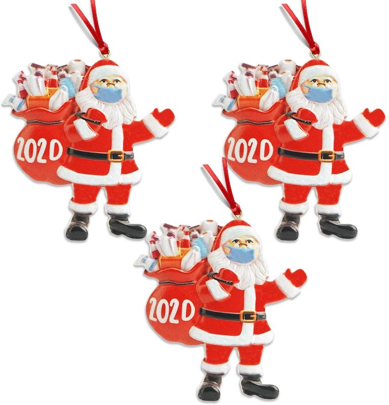 Photo 1 of **PACK OF 5**
GMMC 2020 Christmas Ornaments, Santa Claus Ornaments, Christmas Tree Decoration Hanging Pendant, Santa Claus Wearing Face Cover with Gift Bag, Commemorative and Creative Gift (3PC-PACK)
