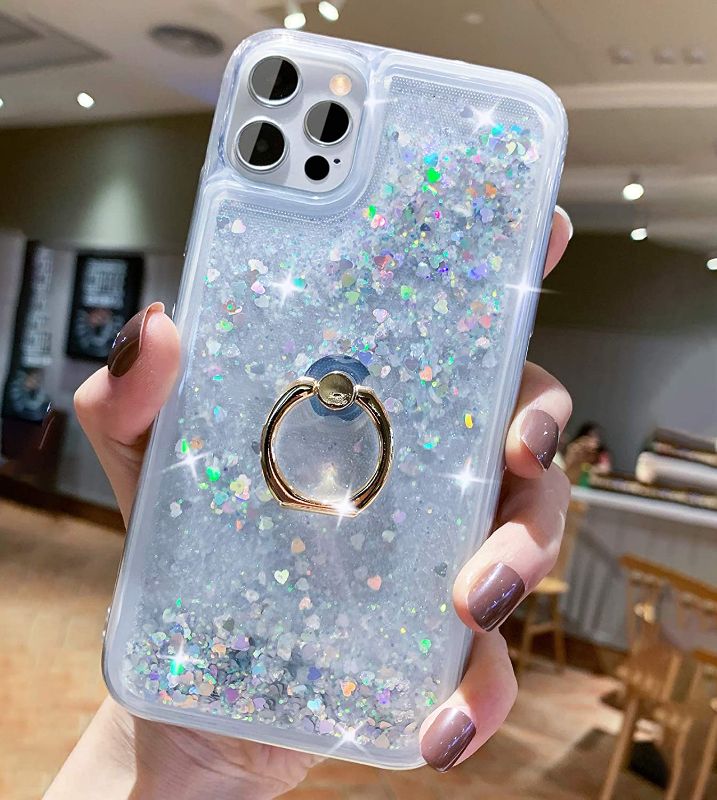 Photo 1 of **PACK OF 3**
Compatible with iPhone 12 Pro Max Case Flowing Liquid Floating Glitter Quicksand Waterfall,with Built-in Ring Kickstand and Clear Soft TPU Cover Women Girls for iPhone 12 Pro Max 5G 6.7” 2020 (White)
