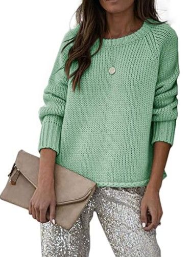 Photo 1 of Saodimallsu Womens Loose Crewneck Sweaters Casual Long Sleeve Basic Ribbed Knit Jumper Pullover Tops, (MEDIUM)
