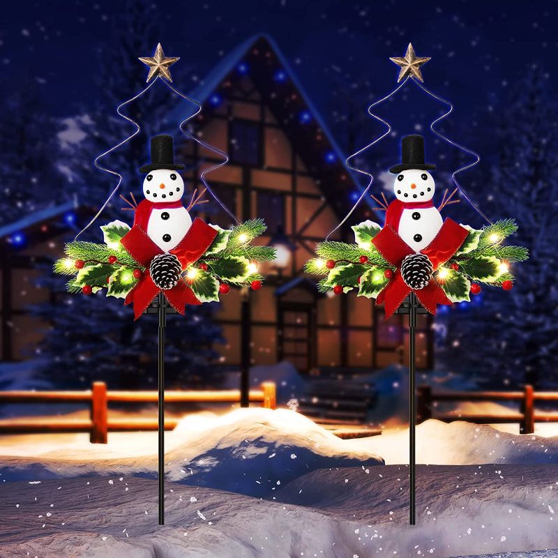 Photo 1 of **PACK OF 2**
Solar Outdoor Christmas Decorations 2 Set BUCASA LED Cemetery Metal Outdoor Stake Lights IP65 Waterproof Solar Powered Pathway Lights Christmas Snowman Decorations Gifts for Holiday Yard Grave Lawn
