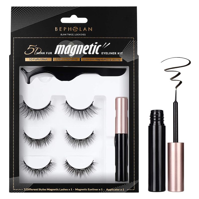 Photo 1 of **PACK OF 2**
BEPHOLAN Magnetic Eyelashes with Eyeliner Kit,3 Pairs Different Styles Mink Eyelashes,Safe Ingredients&Comfortable,No Glue&Easy To Use,Magnetic Eyelashes Set