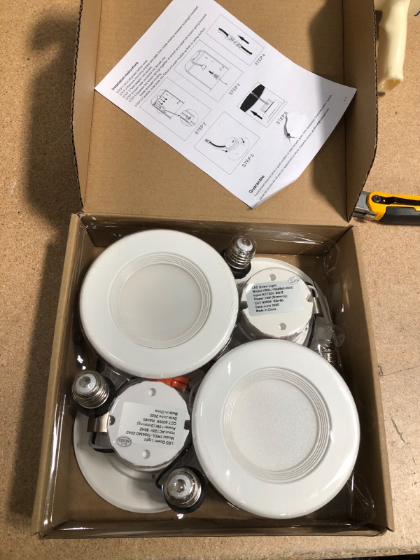 Photo 2 of 4 Pack 4 Inch Ultra-Thin LED Recessed Downlight Baffle Trim, Dimmable, 9W 75W Eqv, 4000K Daylight 960LM Damp Rated, Simple Retrofit Installation
