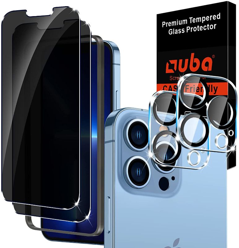 Photo 1 of **SET OF 2**
[2+2 Pack] OUBA Tempered Glass Compatible with iPhone 13 Pro 6.1" - 2 Pack Privacy Screen Protector + 2 Pack Camera Lens Protector, Anti Spy [Easy Installation Frame] [Precise Cutout] Bubble Free