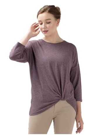 Photo 1 of ARMADIO Women's Drop Shoulder Front Twist T-Shirts l Twist Front Tops for Women l Comfy Long Sleeve tee l Loose Fitting Tees, XXL
