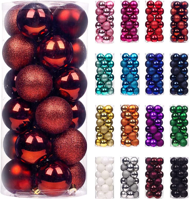 Photo 1 of **SET OF 2**
Emopeak 24Pcs Christmas Balls Ornaments for Xmas Christmas Tree - Shatterproof Christmas Tree Decorations Hanging Ball for Holiday Wedding Party Decoration (2.5"-6.2CM, Wine Red)
