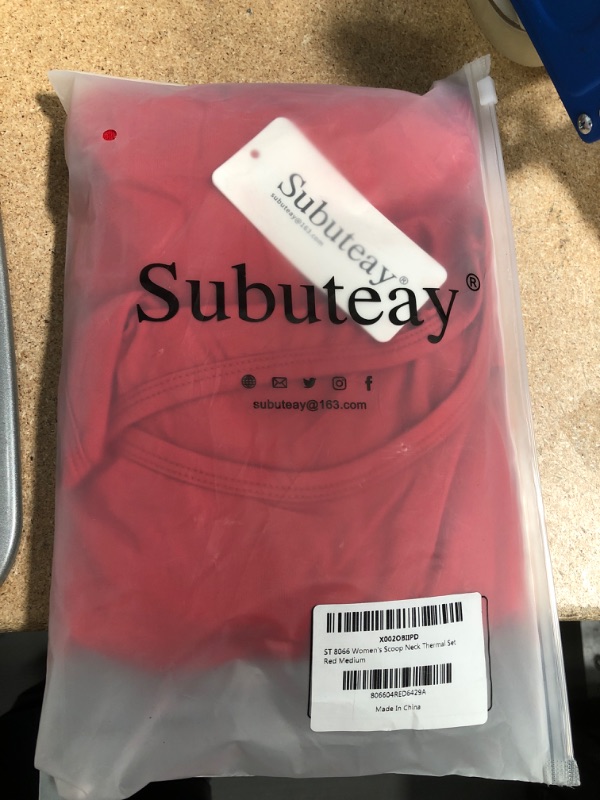 Photo 2 of Subuteay Thermal Underwear for Women Long Johns Set Fleece Lined Ultra Soft Scoop Neck, (Red, Medium)

