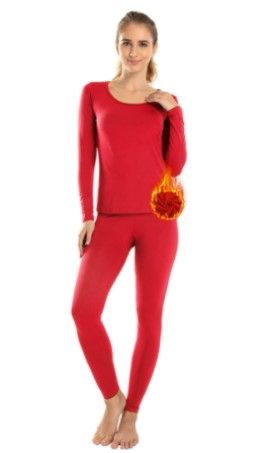 Photo 1 of Subuteay Thermal Underwear for Women Long Johns Set Fleece Lined Ultra Soft Scoop Neck, (Red, Medium)

