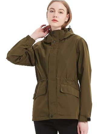 Photo 1 of Womens Rain Jacket Lightweight Waterproof Raincoat Windbreaker with Detachable Hood Breathable Active Outdoor Trench Coat (LARGE)
