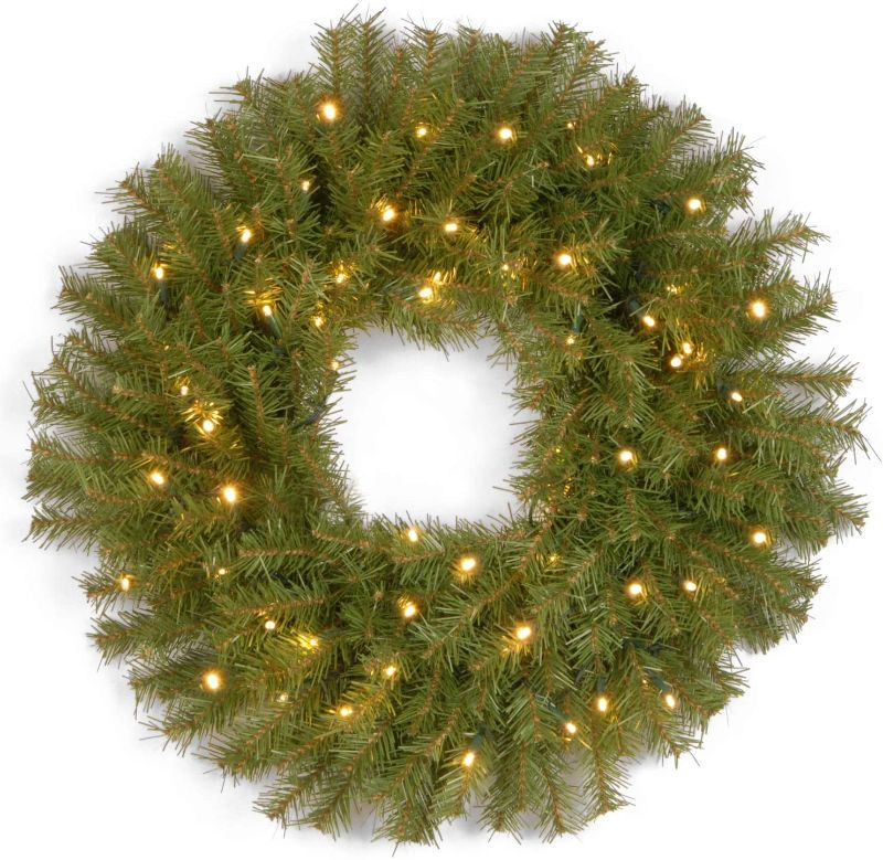 Photo 1 of National Tree Company Pre-Lit Artificial Christmas Wreath, Green, Norwood Fir, White Lights, Christmas Collection, 24 Inches
