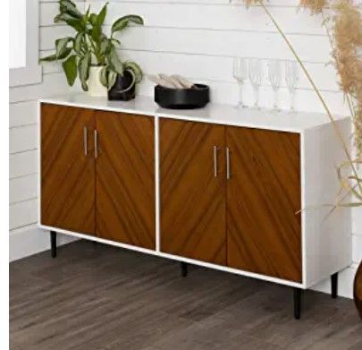 Photo 1 of Walker Edison Fehr Modern 4 Door Bookmatch Buffet, 58 Inch, White
