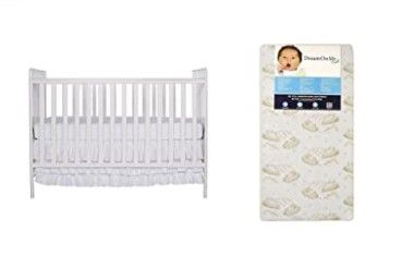 Photo 1 of Dream On Me Classic 3 in 1 Convertible Stationary Side Crib with Dream On Me Spring Crib and Toddler Bed Mattress, Twilight
