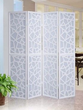 Photo 1 of Roundhill Furniture Giyano 4 Panel Wood Frame Screen Room Divider, 70.00 x 1.00 x 70.00 Inches, White
