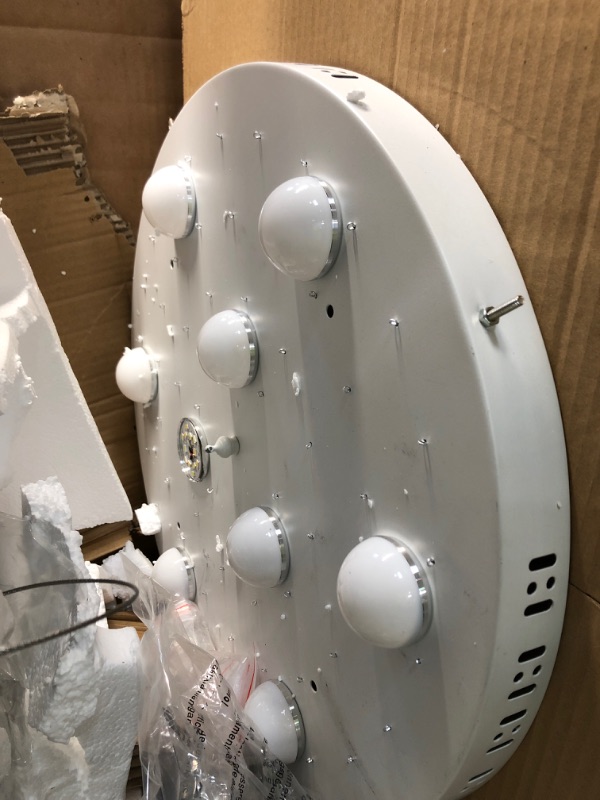 Photo 2 of 42" Crystal Round Drum Fabric shape Ceiling Fans 32W LED 4 Acrylic Invisible Retractable Blades with 40W LED Light Kits 3000K-4000K and Remote Control, White Metal Finish
