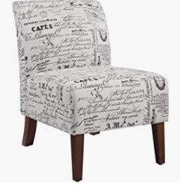 Photo 1 of Linon Linen Script Lily, Dark Walnut Chair, 21.5" W x 29.5" D X 31.5" H